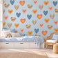 Heart Wall Stickers, Crayon Heart Nursery Decor, Rainbow Gingham Heart Wall Decals, Kids Room Navy Mustard Coral Peel and Stick Wall Art