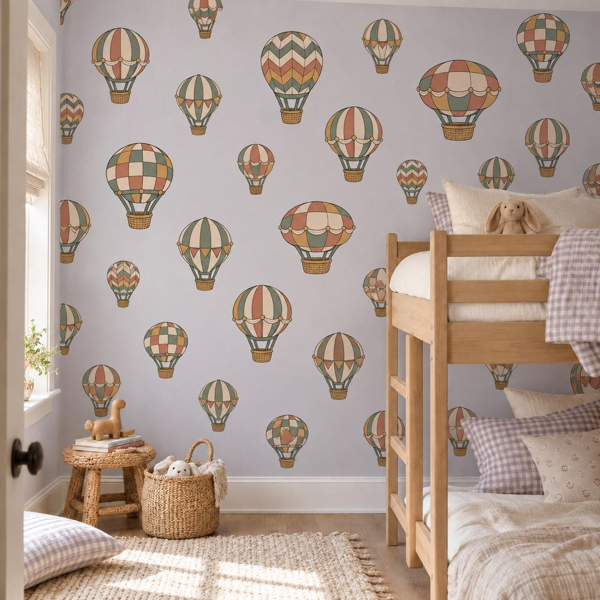 Hot Air Balloon Wall Stickers, Balloon Nursery Decor, Vintage Travel Wall Decals, Kids Room Sage Terracotta Mustard Peel and Stick Wall Art