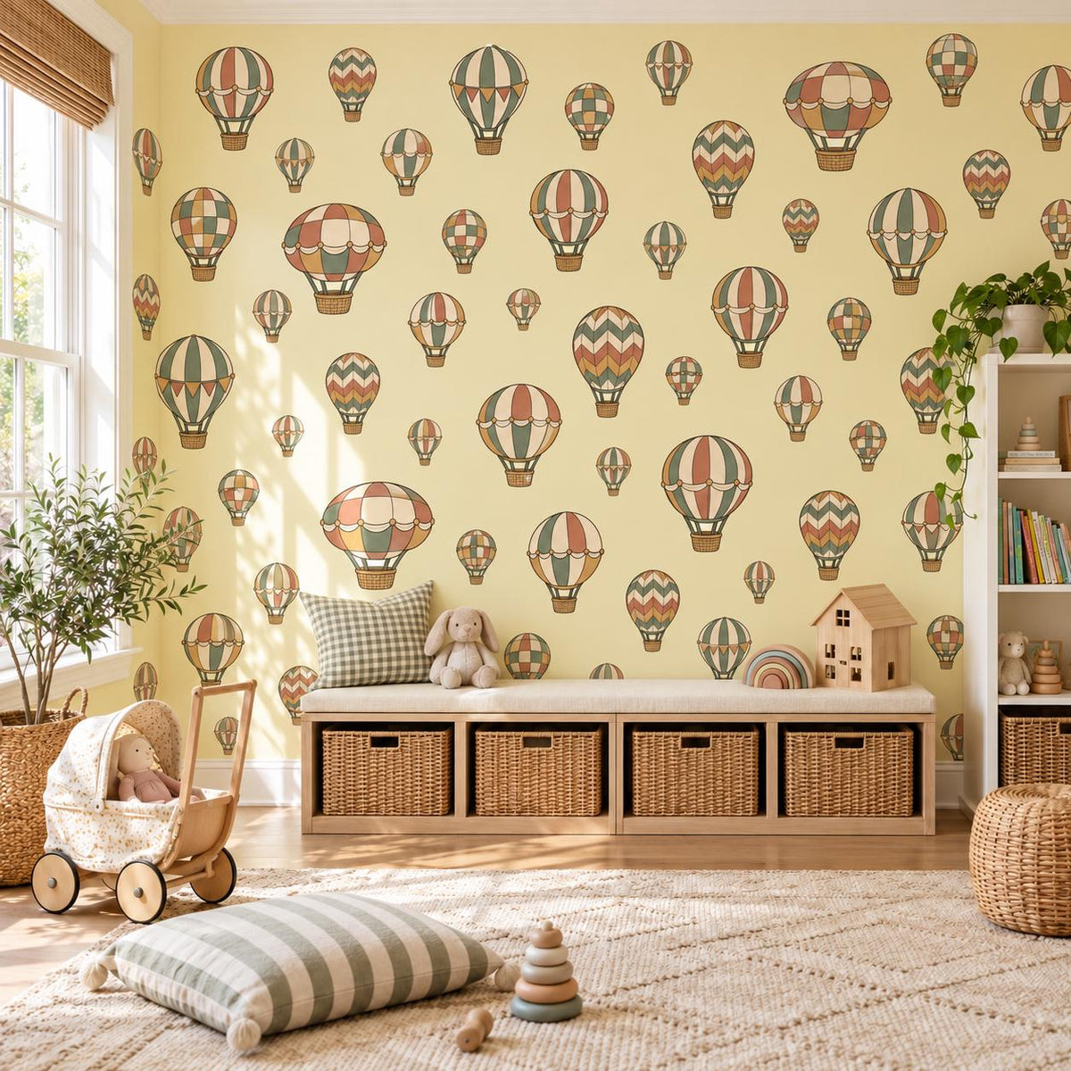 Hot Air Balloon Wall Stickers, Balloon Nursery Decor, Vintage Travel Wall Decals, Kids Room Sage Terracotta Mustard Peel and Stick Wall Art