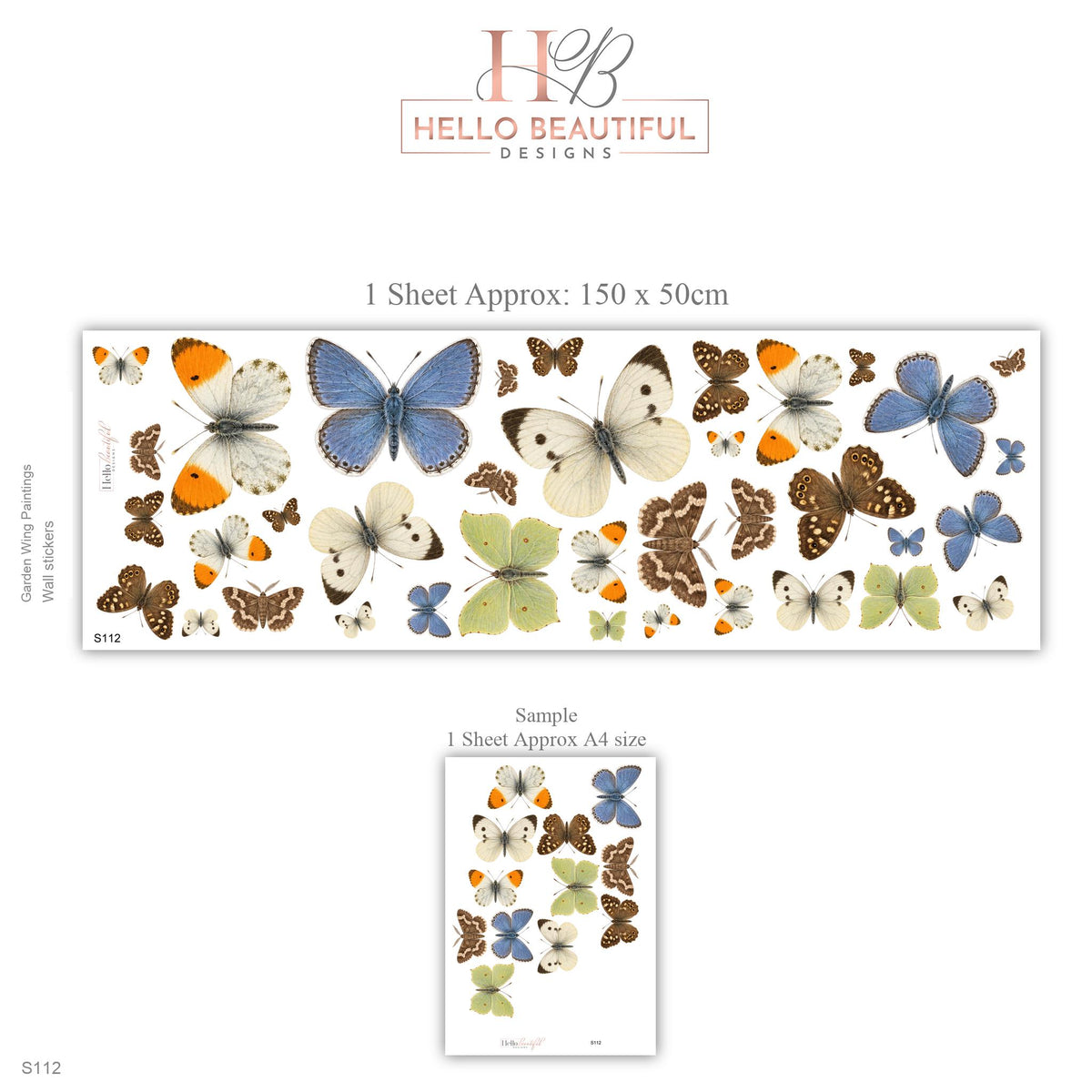 Butterfly Wall Stickers, Vintage Butterfly Nursery Decor, Blue Orange Butterfly Wall Decals, Girls Kids Room Garden Peel and Stick Wall Art
