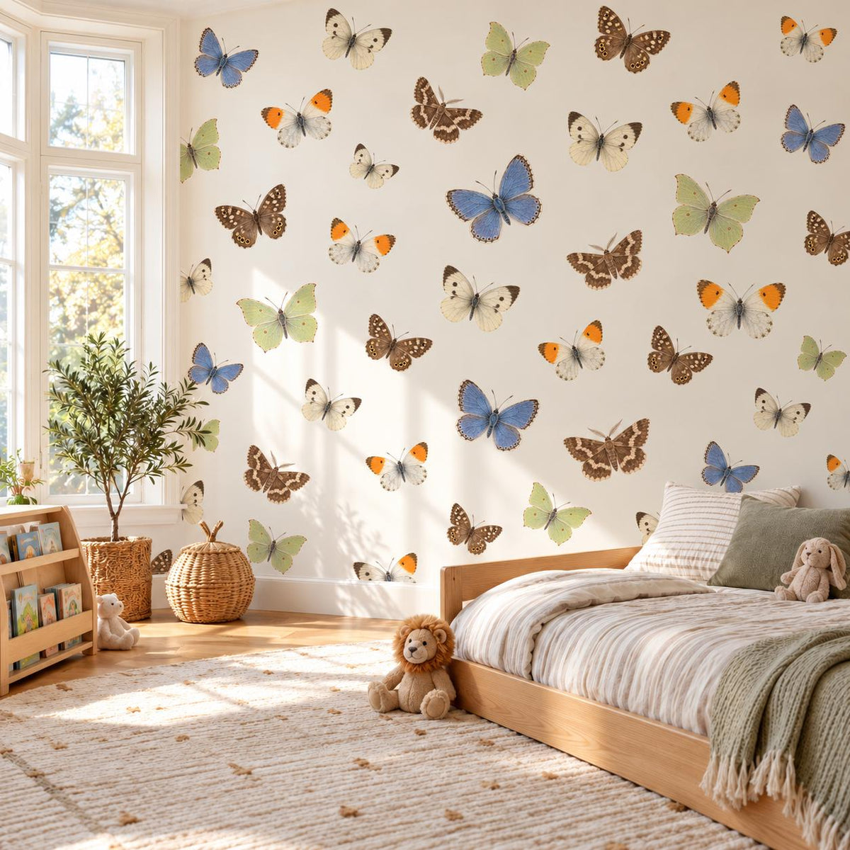 Butterfly Wall Stickers, Vintage Butterfly Nursery Decor, Blue Orange Butterfly Wall Decals, Girls Kids Room Garden Peel and Stick Wall Art