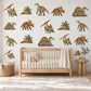 Dinosaur Wall Stickers, Paper Cut Dino Nursery Decor, Pterodactyl Dinosaur Wall Decals, Boys Kids Room Teal Mustard Peel and Stick Wall Art