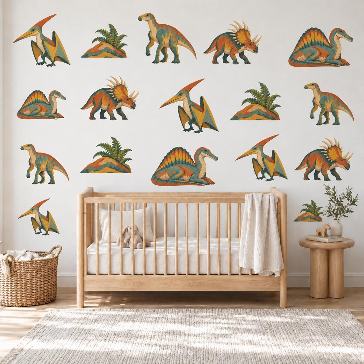 Dinosaur Wall Stickers, Paper Cut Dino Nursery Decor, Pterodactyl Dinosaur Wall Decals, Boys Kids Room Teal Mustard Peel and Stick Wall Art
