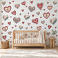 Heart Wall Stickers, Folk Art Heart Nursery Decor, Red Navy Scandi Heart Wall Decals, Girls Kids Room Valentine Peel and Stick Wall Art