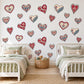 Heart Wall Stickers, Folk Art Heart Nursery Decor, Red Navy Scandi Heart Wall Decals, Girls Kids Room Valentine Peel and Stick Wall Art