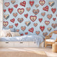 Heart Wall Stickers, Folk Art Heart Nursery Decor, Red Navy Scandi Heart Wall Decals, Girls Kids Room Valentine Peel and Stick Wall Art
