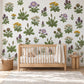 Wildflower Wall Stickers, Meadow Flower Nursery Decor, Yarrow Scabious Botanical Wall Decals, Kids Room Lilac Yellow Peel and Stick Wall Art
