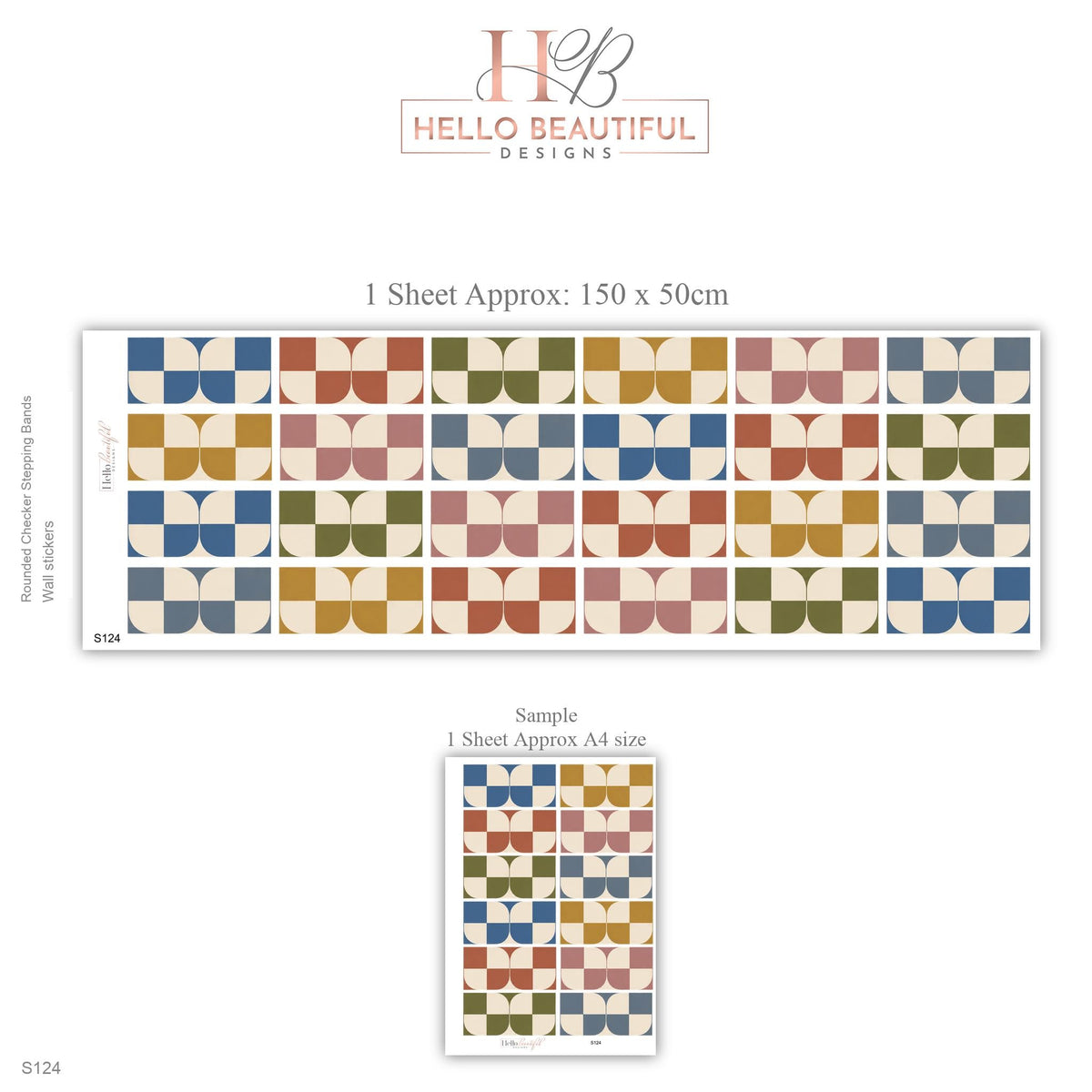 Checker Wall Border Stickers, Boho Nursery Decor, Geometric Checkerboard Wall Decals, Kids Room Terracotta Blue Peel and Stick Wall Art