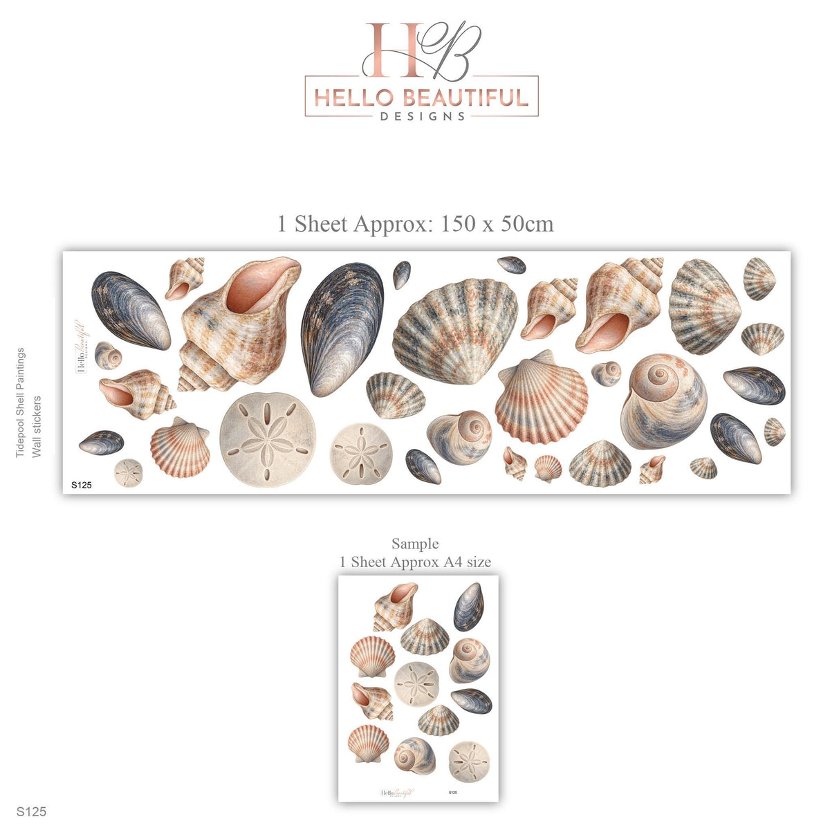 Seashell Wall Stickers, Beach Nursery Decor, Shell Sand Dollar Mussel Wall Decals, Kids Room Coastal Peach Blue Peel and Stick Wall Art