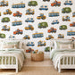 Vehicle Wall Stickers, Transport Nursery Decor, Bin Lorry Tram Post Van Wall Decals, Boys Kids Room Crayon City Peel and Stick Wall Art