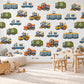 Vehicle Wall Stickers, Transport Nursery Decor, Bin Lorry Tram Post Van Wall Decals, Boys Kids Room Crayon City Peel and Stick Wall Art