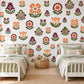 Folk Flower Wall Stickers, Scandi Floral Nursery Decor, Tulip Bellflower Wall Decals, Girls Kids Room Plum Orange Peel and Stick Wall Art
