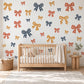 Bow Wall Stickers, Gingham Bow Nursery Decor, Navy Rust Mustard Bow Wall Decals, Kids Room Vintage Ribbon Peel and Stick Wall Art
