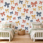 Bow Wall Stickers, Gingham Bow Nursery Decor, Navy Rust Mustard Bow Wall Decals, Kids Room Vintage Ribbon Peel and Stick Wall Art