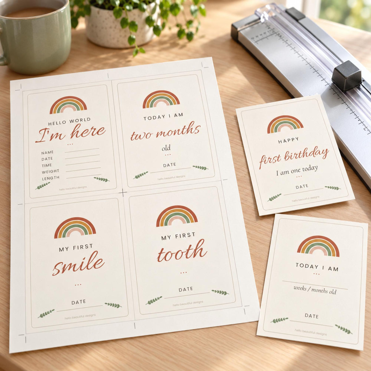 Baby Milestone Cards Printable, 40 Boho Rainbow Monthly & Firsts Set, Gender Neutral Photo Prop