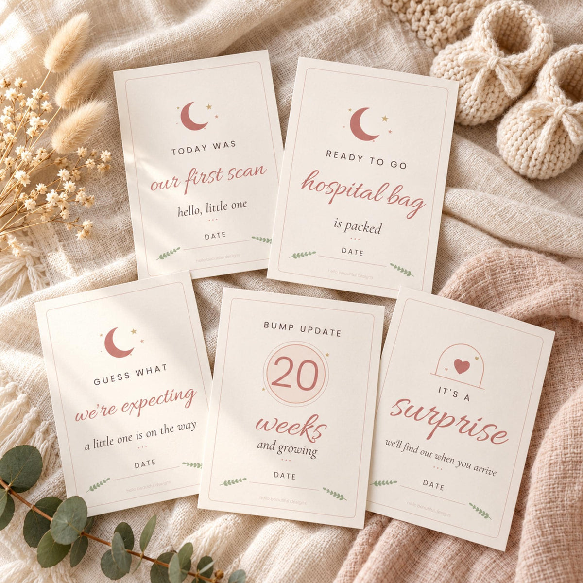 Pregnancy Milestone Cards Printable, Bump Week Cards, Pregnancy Announcement, Baby Bump Photo Prop, Blush Boho Pregnancy Journey Cards