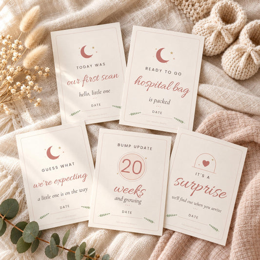 Pregnancy Milestone Cards Printable, Bump Week Cards, Pregnancy Announcement, Baby Bump Photo Prop, Blush Boho Pregnancy Journey Cards