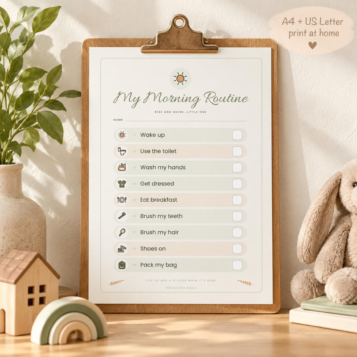 Morning and Bedtime Routine Chart Printable, Toddler Visual Schedule Cards, Boho Kids Routine, Velcro Board Cards, A4 & US Letter