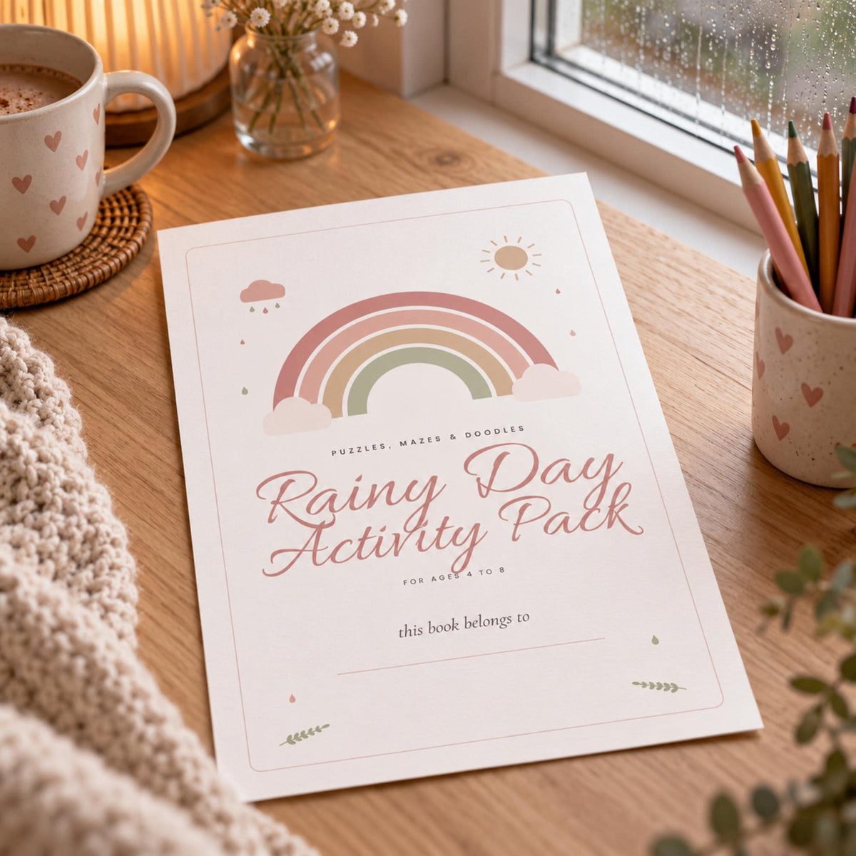 Rainy Day Activity Pack for Kids, Printable Mazes, Word Search, Dot to Dot, Kids Activity Book, Ages 4 to 8, Boho, A4 & US Letter
