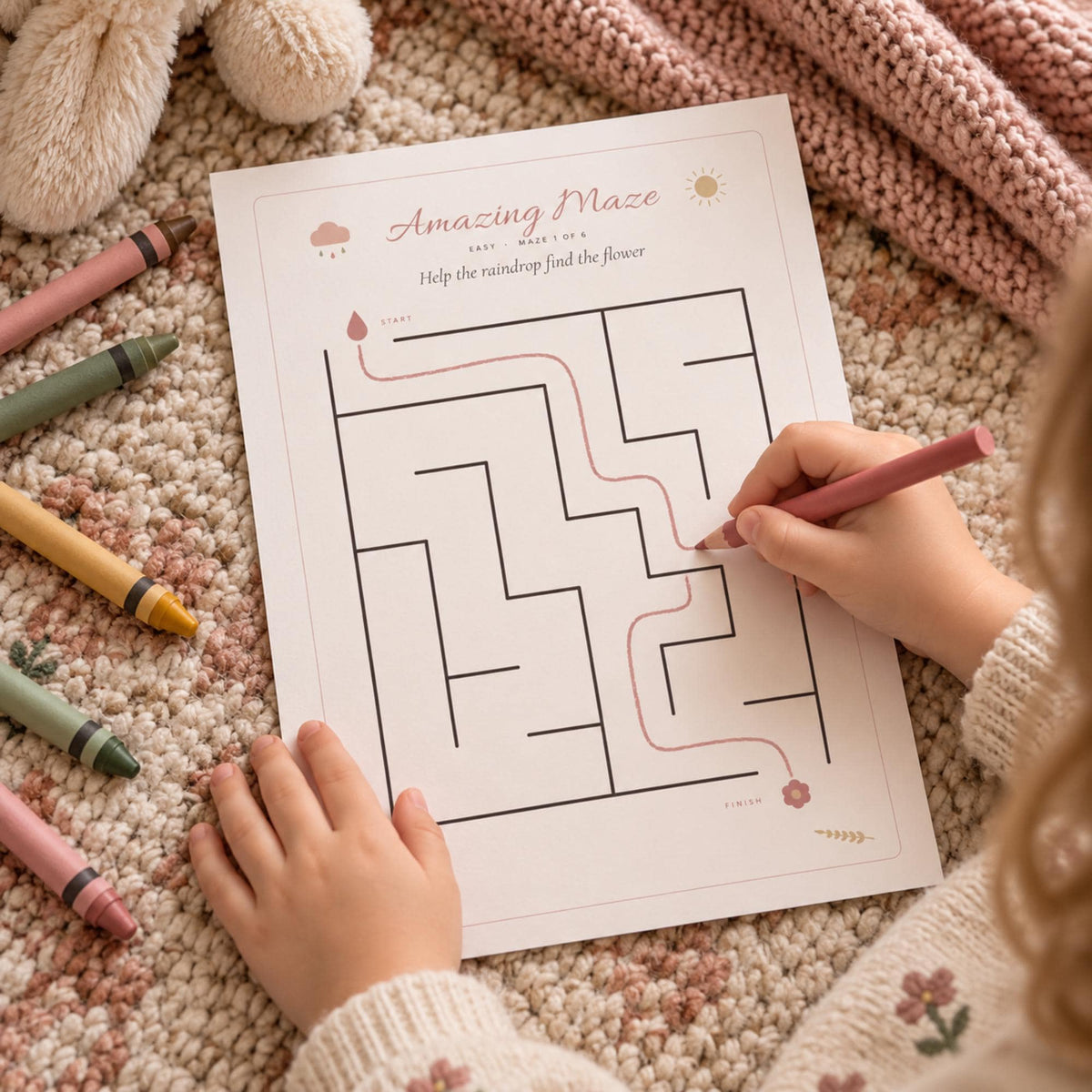 Rainy Day Activity Pack for Kids, Printable Mazes, Word Search, Dot to Dot, Kids Activity Book, Ages 4 to 8, Boho, A4 & US Letter