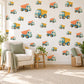 Dumper Truck Wall Stickers, Construction Nursery Decor, Toy Digger Truck Wall Decals, Apricot Teal Mustard Boys Room Peel and Stick Art