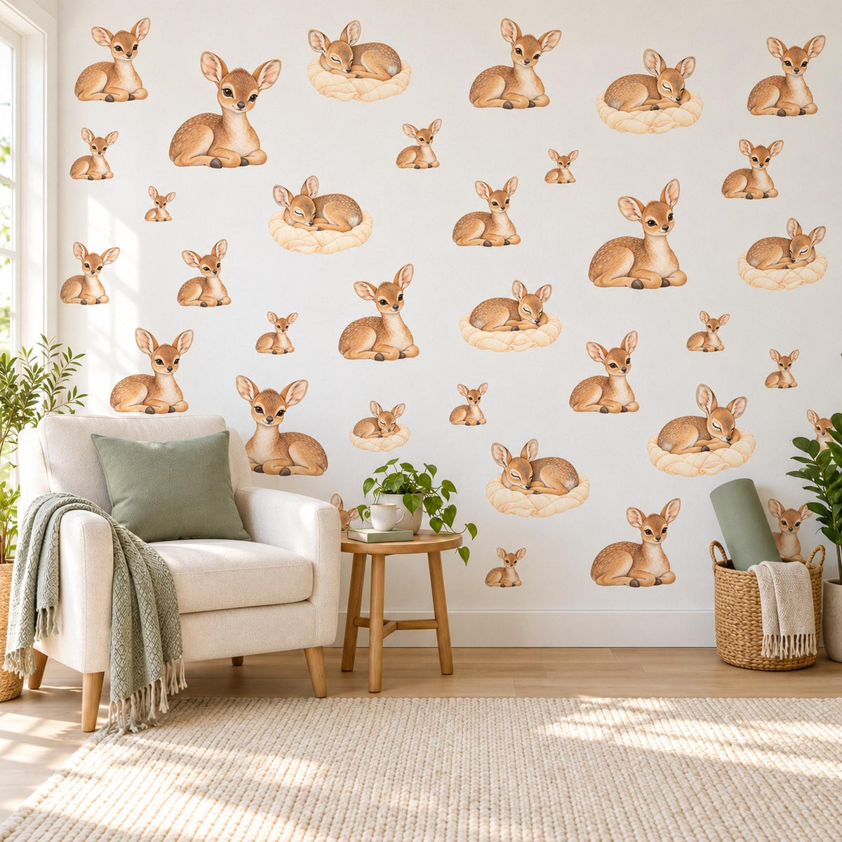 Baby Antelope Wall Stickers, Dik Dik Safari Nursery Decor, Baby Animal Wall Decals, Moss Peach Cream Kids Room Peel and Stick Wall Art