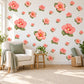 Hibiscus Wall Stickers, Tropical Flower Nursery Decor, Coral Pink Floral Wall Decals, Peach Olive Girls Room Peel and Stick Wall Art
