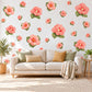 Hibiscus Wall Stickers, Tropical Flower Nursery Decor, Coral Pink Floral Wall Decals, Peach Olive Girls Room Peel and Stick Wall Art