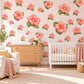 Hibiscus Wall Stickers, Tropical Flower Nursery Decor, Coral Pink Floral Wall Decals, Peach Olive Girls Room Peel and Stick Wall Art