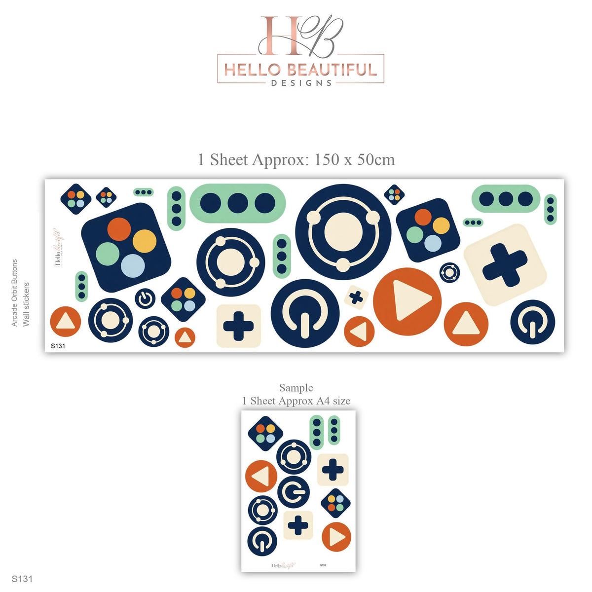 Gamer Wall Stickers, Gaming Room Decor, Controller Button Wall Decals, Boys Kids Bedroom Navy Orange Teal Peel and Stick Wall Art