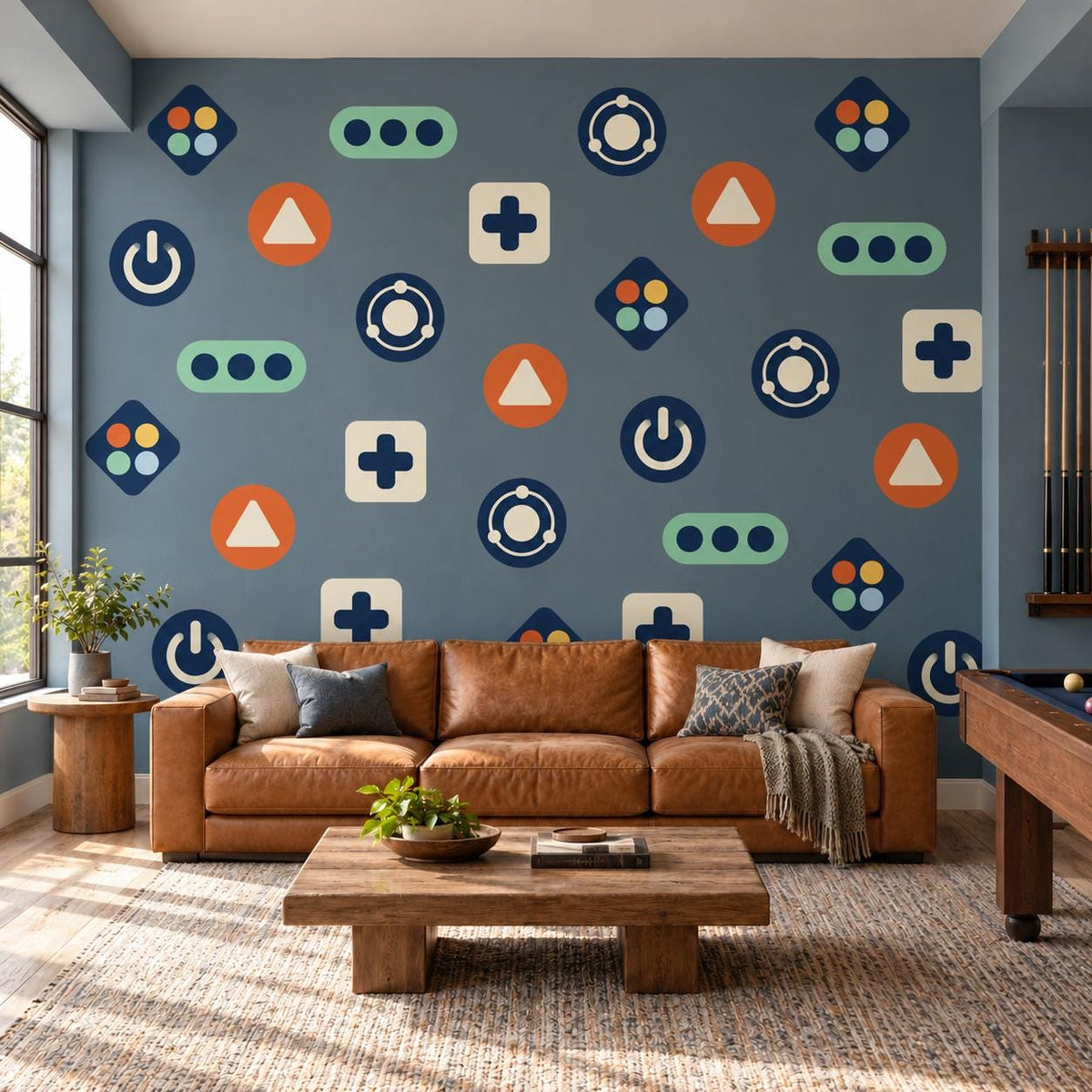 Gamer Wall Stickers, Gaming Room Decor, Controller Button Wall Decals, Boys Kids Bedroom Navy Orange Teal Peel and Stick Wall Art