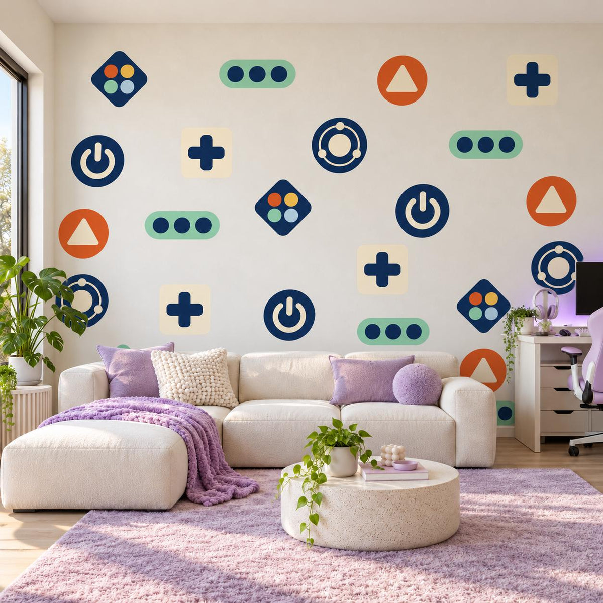 Gamer Wall Stickers, Gaming Room Decor, Controller Button Wall Decals, Boys Kids Bedroom Navy Orange Teal Peel and Stick Wall Art