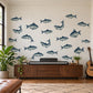 Fish Wall Stickers, Vintage Herring Nursery Decor, Navy Fish Wall Decals, Nautical Kids Room Coastal Bathroom Peel and Stick Wall Art