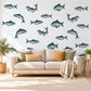 Fish Wall Stickers, Vintage Herring Nursery Decor, Navy Fish Wall Decals, Nautical Kids Room Coastal Bathroom Peel and Stick Wall Art