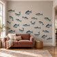 Fish Wall Stickers, Vintage Herring Nursery Decor, Navy Fish Wall Decals, Nautical Kids Room Coastal Bathroom Peel and Stick Wall Art