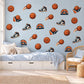 Basketball Wall Stickers, Sports Bedroom Decor, Basketball Sneaker Wall Decals, Boys Kids Room Orange Navy Peel and Stick Wall Art