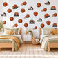 Basketball Wall Stickers, Sports Bedroom Decor, Basketball Sneaker Wall Decals, Boys Kids Room Orange Navy Peel and Stick Wall Art