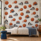 Basketball Wall Stickers, Sports Bedroom Decor, Basketball Sneaker Wall Decals, Boys Kids Room Orange Navy Peel and Stick Wall Art
