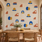 Abstract Shape Wall Stickers, Mid Century Modern Decor, Geometric Wall Decals, Kids Room Blue Mustard Terracotta Peel and Stick Wall Art