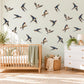 Swallow Wall Stickers, Bird Nursery Decor, Vintage Swallow Wall Decals, Woodland Kids Room Navy Rust Bird Peel and Stick Wall Art
