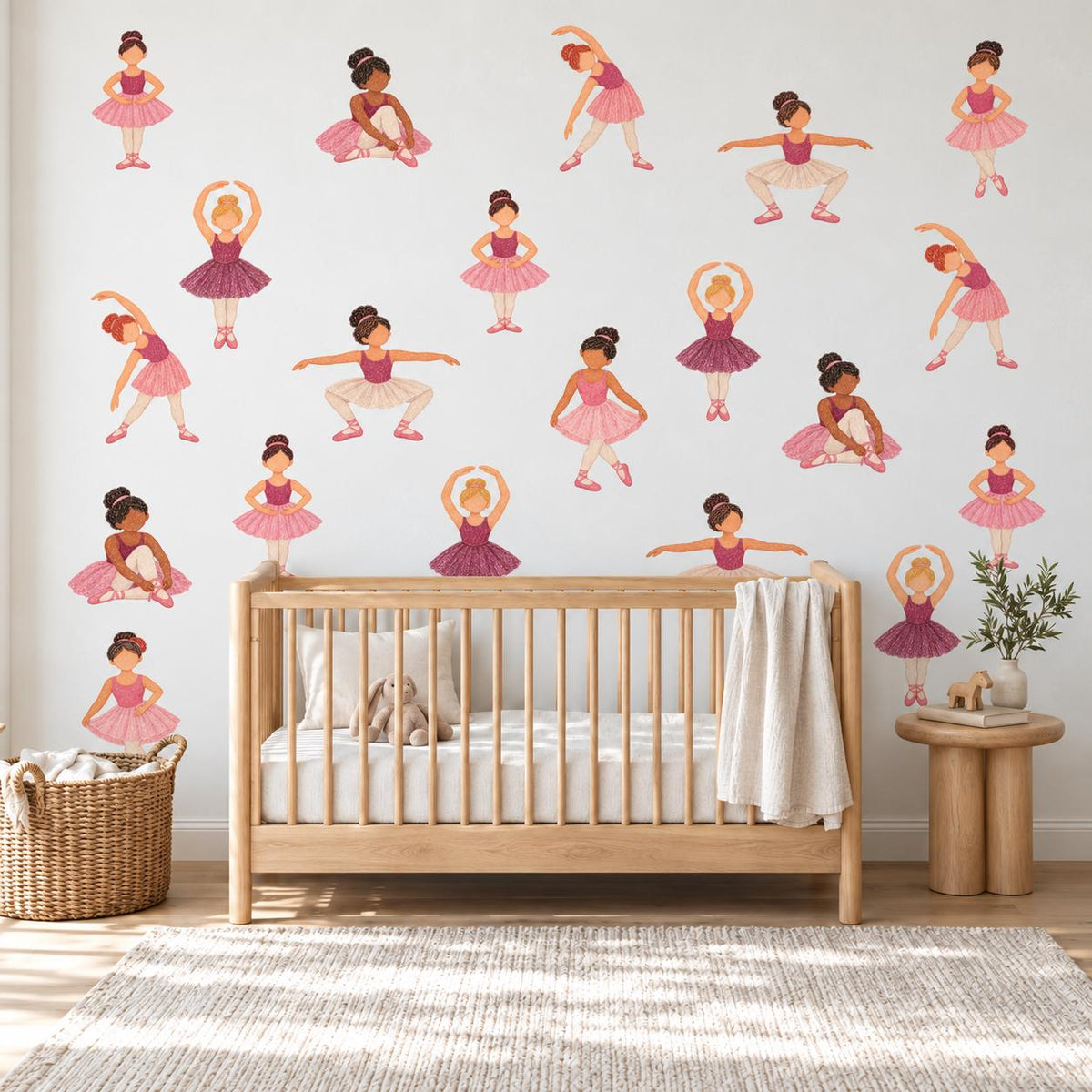 Ballerina Wall Stickers, Ballet Nursery Decor, Dancer Wall Decals, Girls Bedroom Pink Tutu Diverse Ballerina Peel and Stick Wall Art