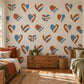 Heart Wall Stickers, Boho Heart Nursery Decor, Woven Folk Heart Wall Decals, Kids Room Dusty Blue Rust Peel and Stick Wall Art