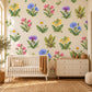 Wildflower Wall Stickers, Floral Nursery Decor, Cowslip Cornflower Wall Decals, Girls Kids Room Watercolour Flower Peel and Stick Wall Art
