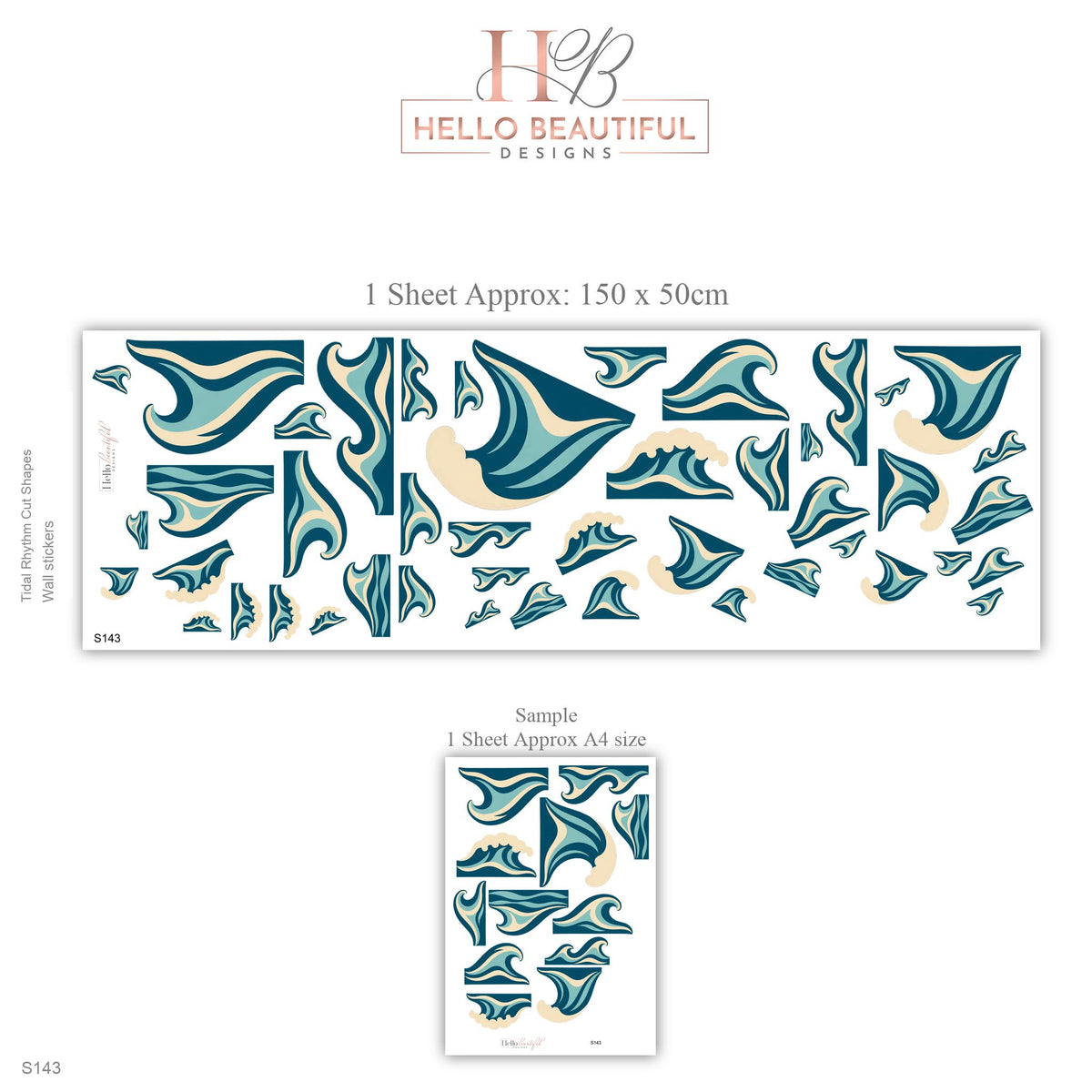 Ocean Wave Wall Stickers, Surf Nursery Decor, Retro Wave Wall Decals, Coastal Kids Room Teal Navy Peel and Stick Wall Art