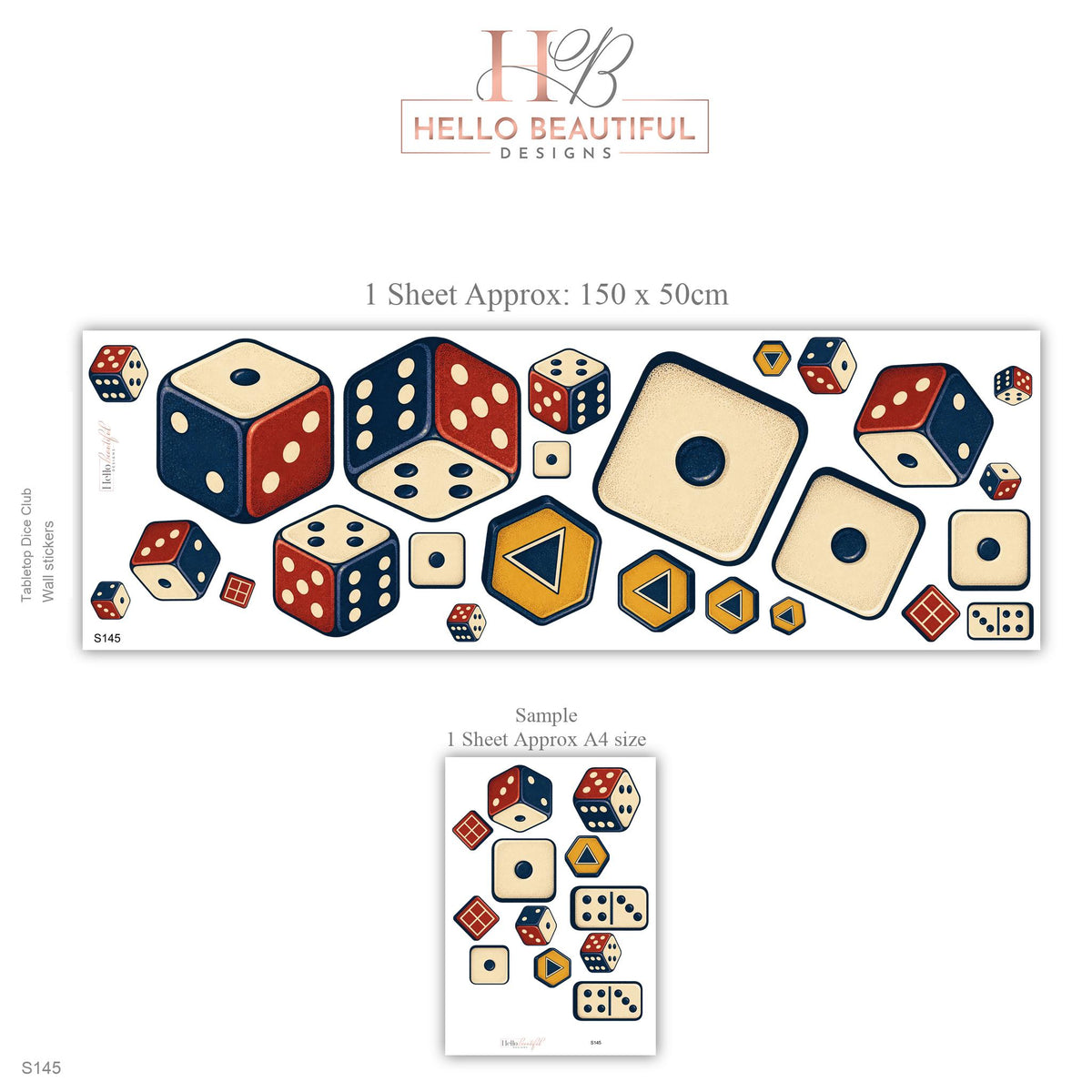 Dice Wall Stickers, Board Game Room Decor, Retro Dice Domino Wall Decals, Gamer Teen Kids Room Red Navy Mustard Peel and Stick Wall Art
