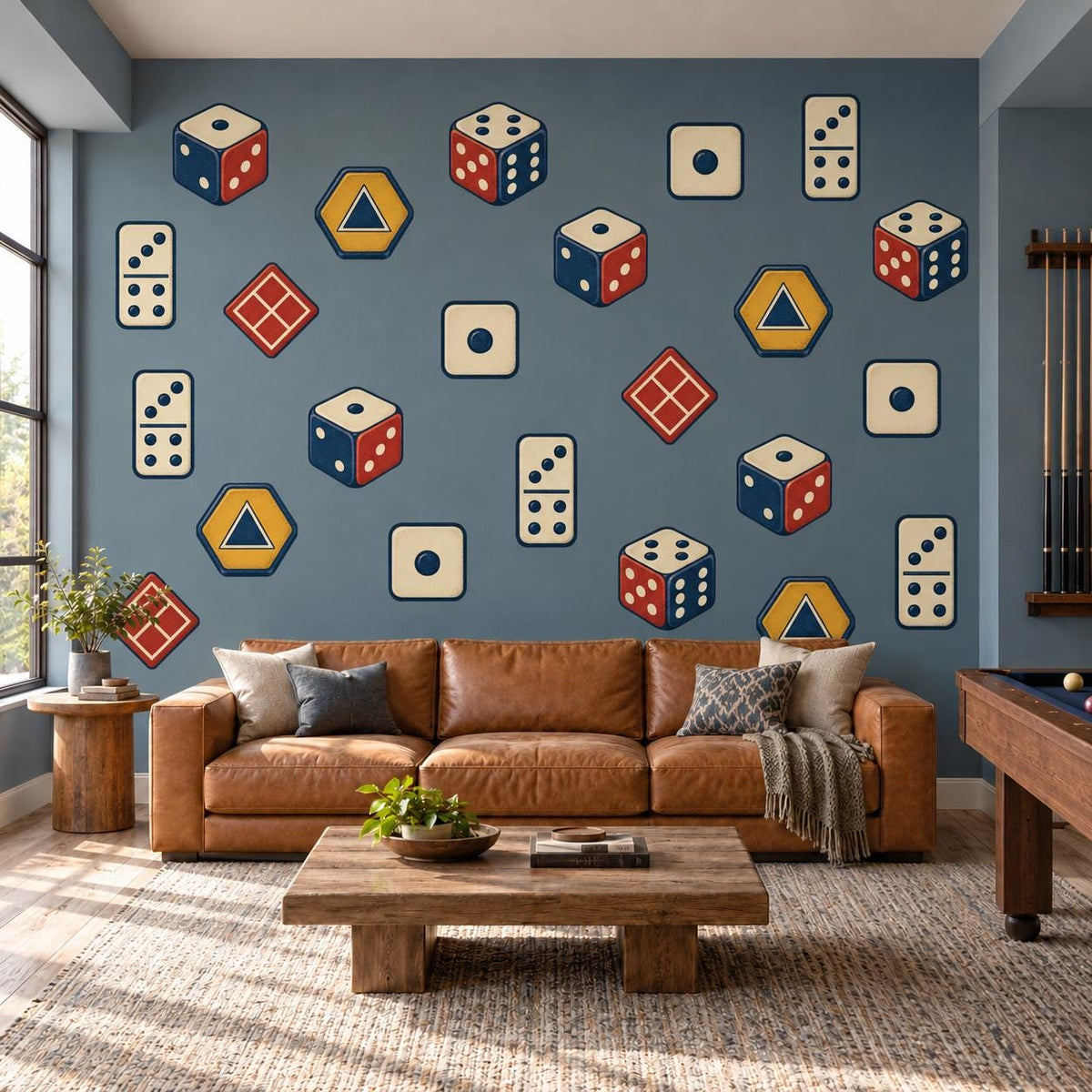 Dice Wall Stickers, Board Game Room Decor, Retro Dice Domino Wall Decals, Gamer Teen Kids Room Red Navy Mustard Peel and Stick Wall Art