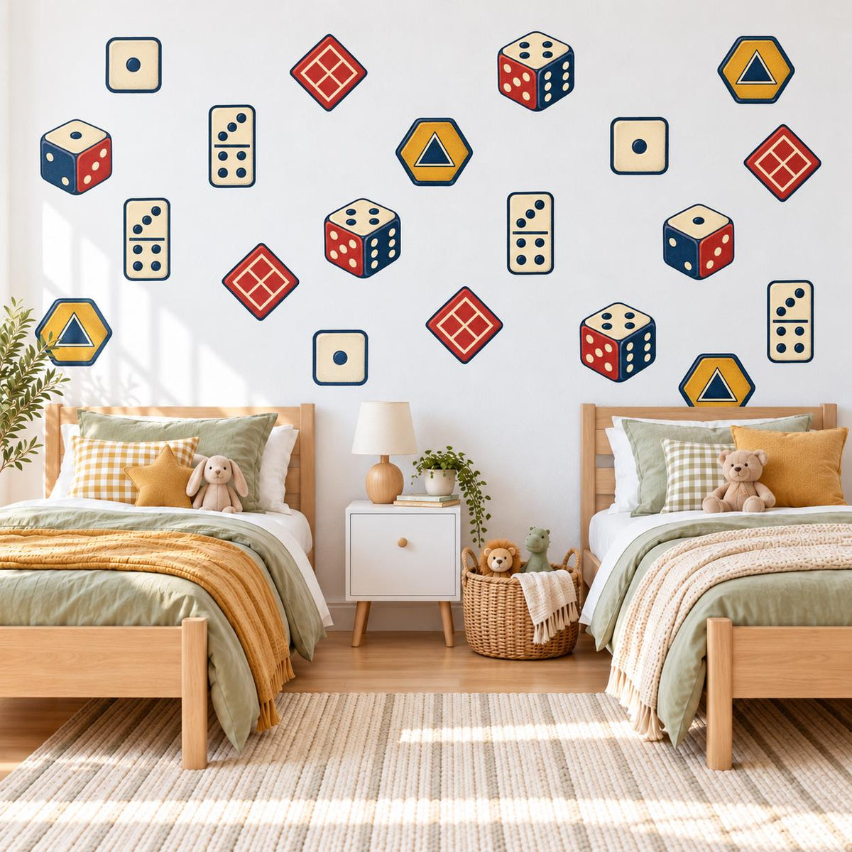 Dice Wall Stickers, Board Game Room Decor, Retro Dice Domino Wall Decals, Gamer Teen Kids Room Red Navy Mustard Peel and Stick Wall Art