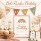 Boho Rainbow Birthday Party Printables, Happy Birthday Banner, Welcome Sign, Cupcake Toppers, Invitation, Neutral Party Decor