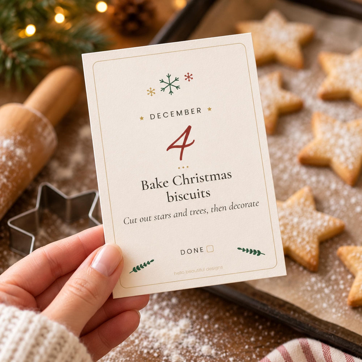 Christmas Advent Activity Cards Printable, Boho Family Advent Calendar, 24 Activity Ideas, Countdown Tracker, A4 Letter A6 PDF