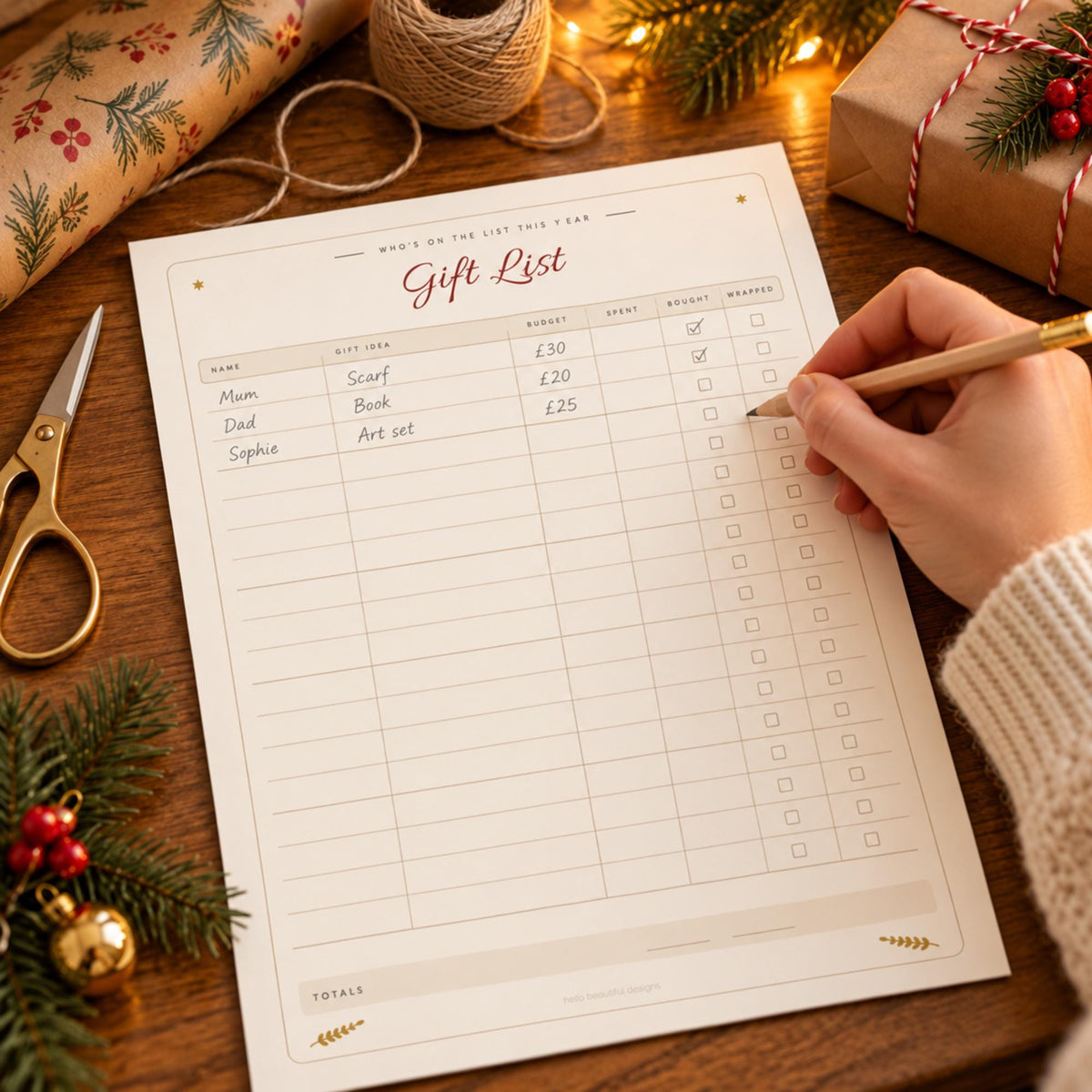 Christmas Planner Printable, Boho Holiday Organiser, Gift List, Budget, Menu & Cooking Timeline, Card List, Kids Wish List, A4 Letter